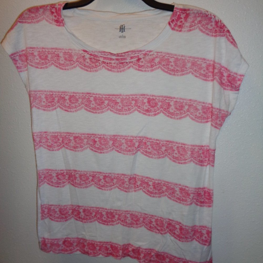 TOMMY Hilfiger Pink & White Top Size Medium